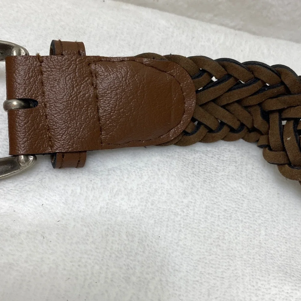 Brown Faux‎ Leather Belt Silver Tone Buckle/Tip Classic Casual Womens Unisex